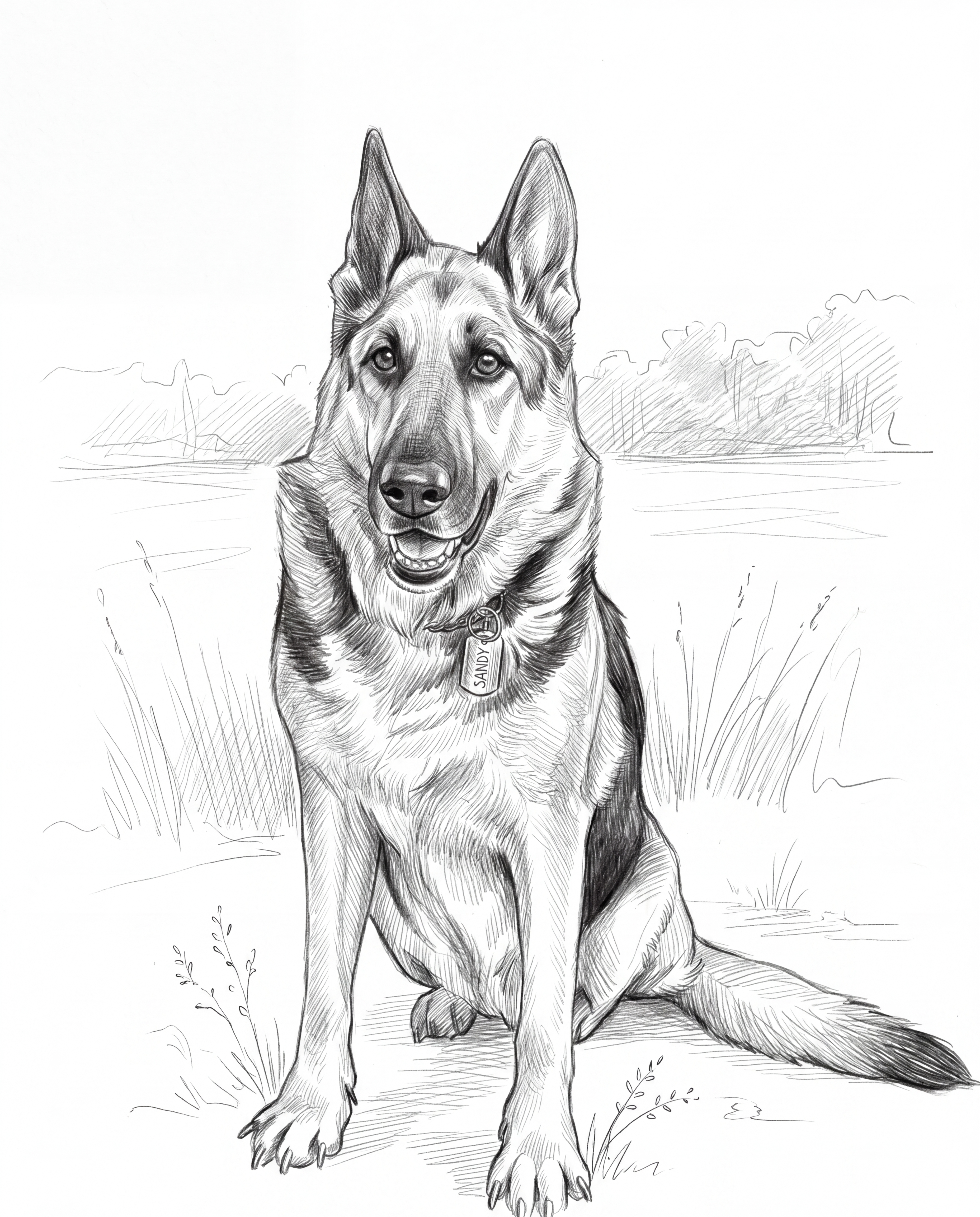 Sandy in pencil sketch style